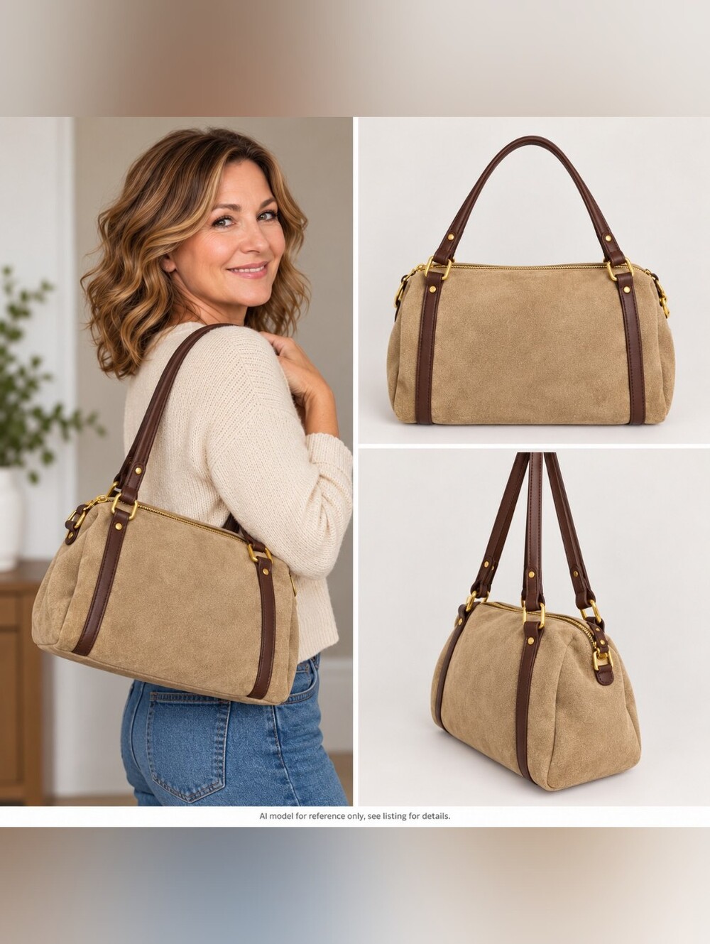 Unbranded Taupe Suede-Look Shoulder Satchel